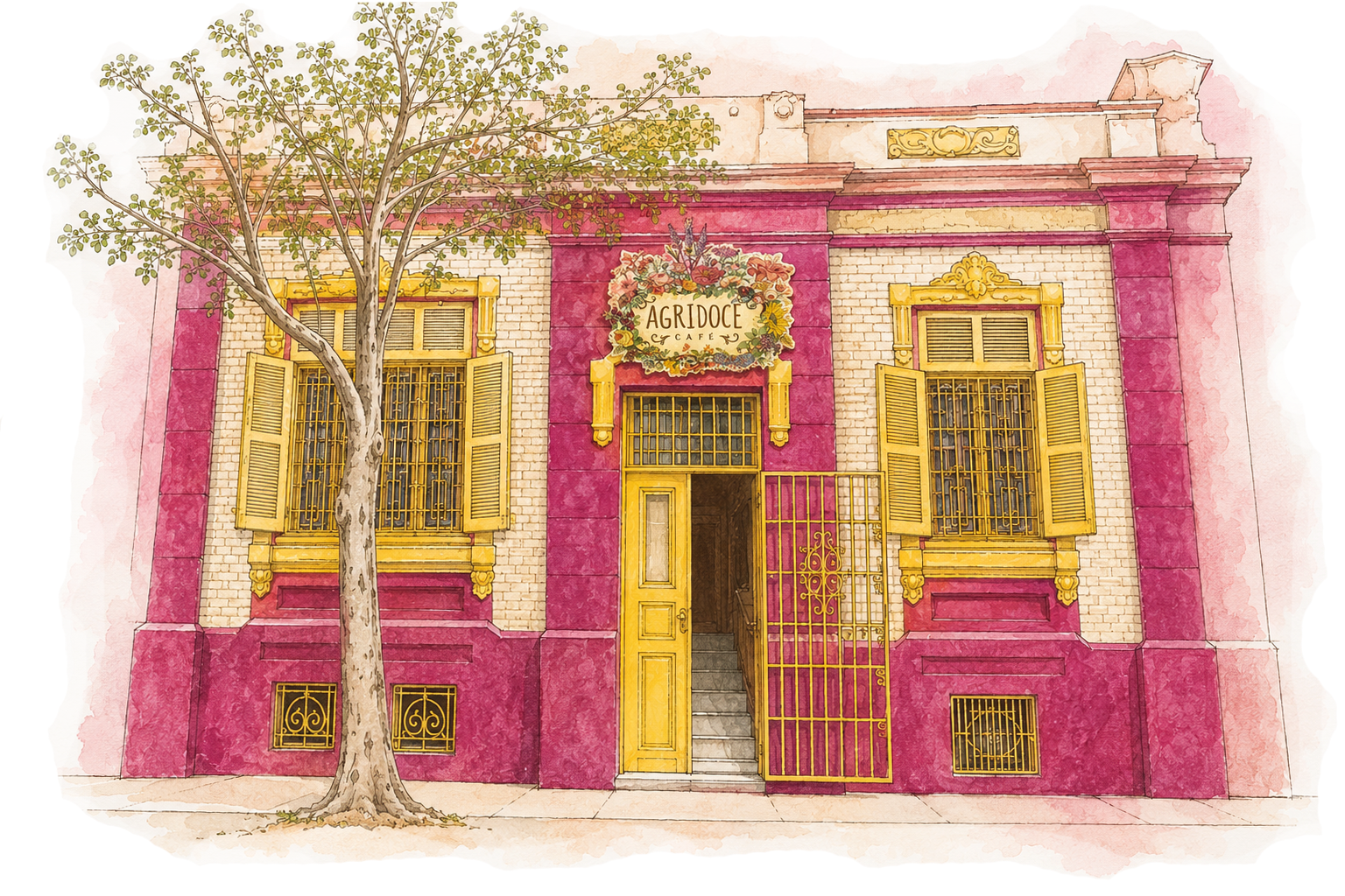 Ilustração em aquarela do Agridoce Café