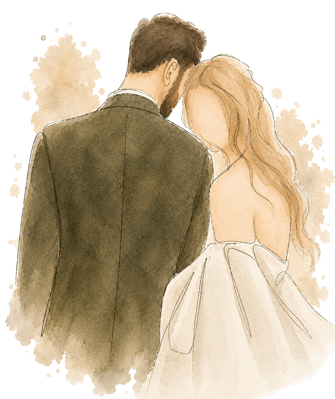Ilustração em aquarela de Cindy e Bruno abraçados